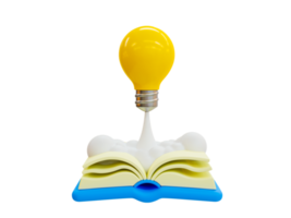 3d minimal Spark creative ideas. Innovative and creative icon. Spark creative ideas. create better ideas. lightbulb launching from a book. 3d illustration. png