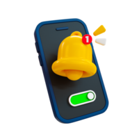 3d minimal allumer notification concept. Nouveau mise à jour rappel. Nouveau notification alerte. téléphone intelligent avec une cloche icône et commutateur basculer bouton. 3d illustration. png