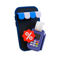 3d minimal Besondere Rabatt Angebot Symbol. Blitz Verkauf. Besondere groß Verkauf Angebot. Schaufenster Smartphone mit ein pos Terminal Maschine und Verkauf Schild. 3d Illustration. png