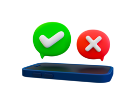 3d minimal true or false question. Yes-No, Approved-Disapproved, Accepted-Rejected, Right-Wrong. smartphone with a green check mark and red cross icon. 3d illustration. png