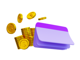 3d mínimo ahorro de dinero concepto. depositando dinero. coleccionar dinero para Jubilación. inversión para el futuro. dinero administración concepto. un libreta de depósitos con un pila de monedas 3d ilustración. png