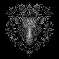 angry boar head is a fierce and intimidating illustration featuring the head of a wild boar, with sharp tusks, furrowed brow, and a menacing snarl vector