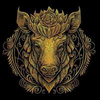 angry boar head is a fierce and intimidating illustration featuring the head of a wild boar, with sharp tusks, furrowed brow, and a menacing snarl vector