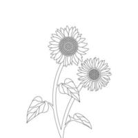 Sunflower Coloring Page And Book Hand Drawn Line Art Vector