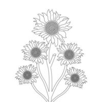 girasol colorante página y libro mano dibujado línea Arte vector