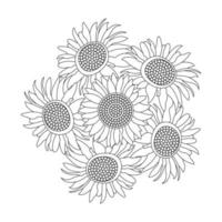 Sunflower Coloring Page And Book Hand Drawn Line Art Vector