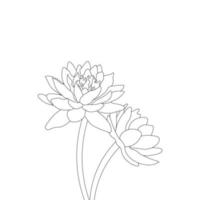 Water Lily Flower Coloring Page And Book lotus Hand Drawn Line Art Vector