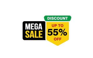 55 Percent MEGA SALE offer, clearance, promotion banner layout with sticker style. vector