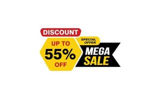 55 Percent MEGA SALE offer, clearance, promotion banner layout with sticker style. vector