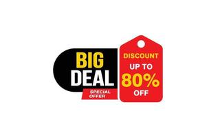 80 Percent BIG DEAL offer, clearance, promotion banner layout with sticker style. vector