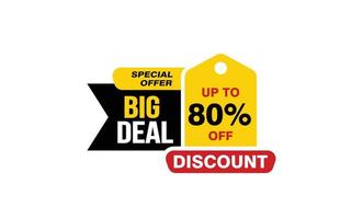 80 Percent BIG DEAL offer, clearance, promotion banner layout with sticker style. vector
