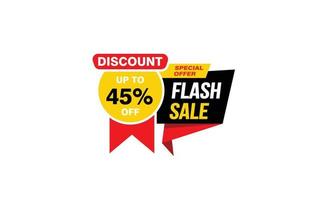 45 Percent FLASH SALE offer, clearance, promotion banner layout with sticker style. vector