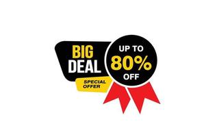 80 Percent BIG DEAL offer, clearance, promotion banner layout with sticker style. vector