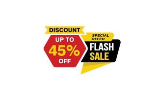45 Percent FLASH SALE offer, clearance, promotion banner layout with sticker style. vector