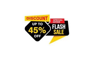 45 Percent FLASH SALE offer, clearance, promotion banner layout with sticker style. vector