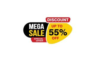 55 Percent MEGA SALE offer, clearance, promotion banner layout with sticker style. vector