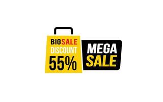 55 Percent MEGA SALE offer, clearance, promotion banner layout with sticker style. vector