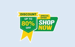 80 Percent SHOP NOW offer, clearance, promotion banner layout with sticker style. vector