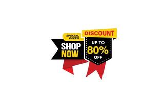 80 Percent SHOP NOW offer, clearance, promotion banner layout with sticker style. vector