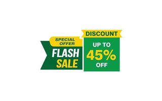 45 Percent FLASH SALE offer, clearance, promotion banner layout with sticker style. vector