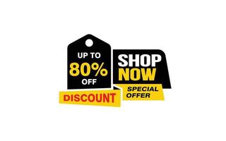 80 Percent SHOP NOW offer, clearance, promotion banner layout with sticker style. vector