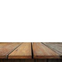 Empty wooden table on isolated white and background. photo