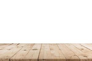 Empty wood table on isolated white background with display montage for product. photo