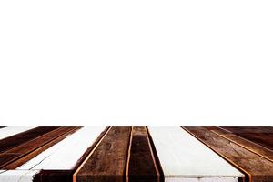 Empty wooden table top on isolated white, Template mock up for display of product. photo