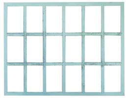 wood blue window frame isolated on white background photo