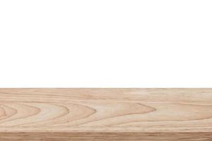 Empty wood table on isolate white background and display montage with copy space for product. photo
