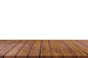 Empty wooden table top on isolated white, Template mock up for display of product. photo