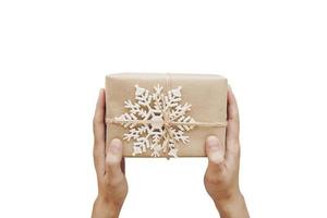 hand holding gift box on isolate white background with clipping path. photo