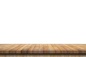 Empty wood table on isolate white background and display montage with copy space for product. photo