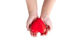 Hand holding decorative heart in hands on white background photo