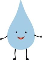 Cartoon water drop with face, hands and feet. vector