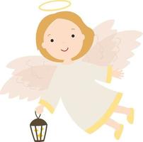 Flying angel with lantern. vector