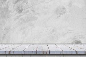 Empty white wooden table and concrete wall texture and background photo