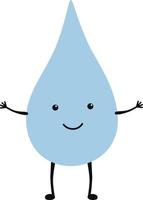 Cartoon water drop with face, hands and feet. vector