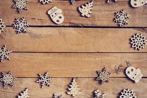 Christmas decoration on wood background with copy space. photo