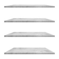 4 concrete shelves table isolated on white background and display montage for product. photo