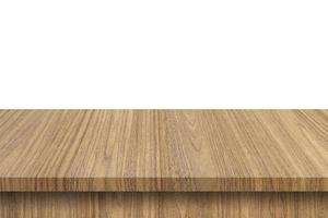 Empty wood table on isolate white background and display montage with copy space for product. photo