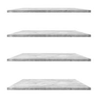 4 concrete shelves table isolated on white background and display montage for product. photo