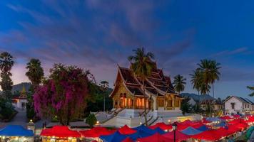 Long exposure at The night souvenir market in front of National museum of Luang Prabang, Laos. photo