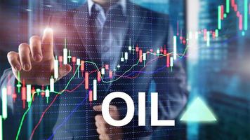 Oil trend up. Crude oil price stock exchange trading up. Price oil up. Arrow rises. Abstract business background. photo