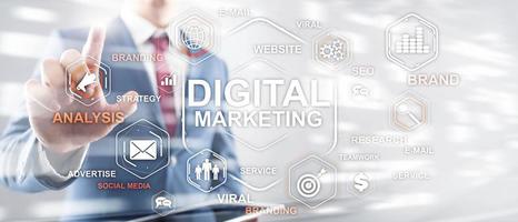 Digital Marketing. Mixed Media Business Background Wallpaper. photo