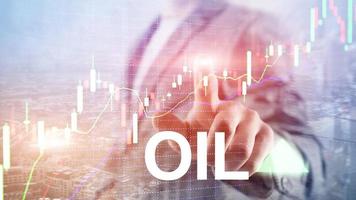 Oil trend up. Crude oil price stock exchange trading up. Price oil up. Arrow rises. Abstract business background. photo