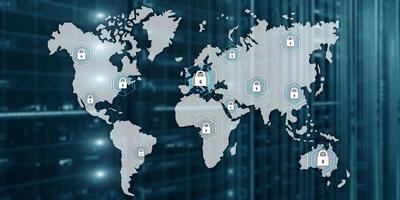 Global cyber security concept communication privacy data protection server room background photo