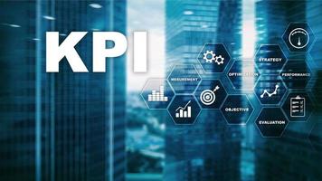KPI - Key Performance Indicator. Business and technology concept. Multiple exposure, mixed media. Financial concept on blurred background photo