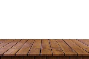 Empty wooden table top on isolated white, Template mock up for display of product. photo