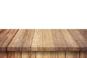 Empty wood table on isolate white background and display montage with copy space for product. photo